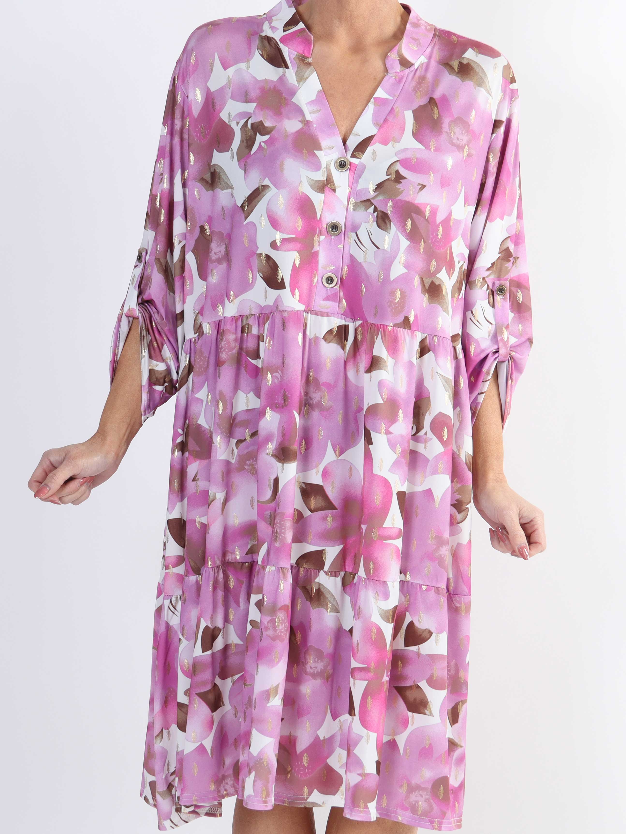 Milano Flower Midi - Plus size kjole med blomsterprint og lag på lag look